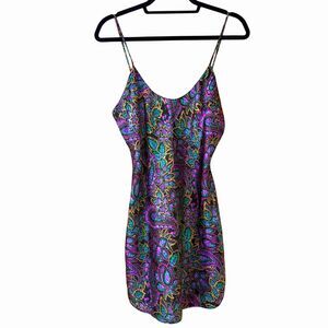 Vintage Y2K Purple & Black Paisley Romantic Slip Dress, Made in USA, Size L